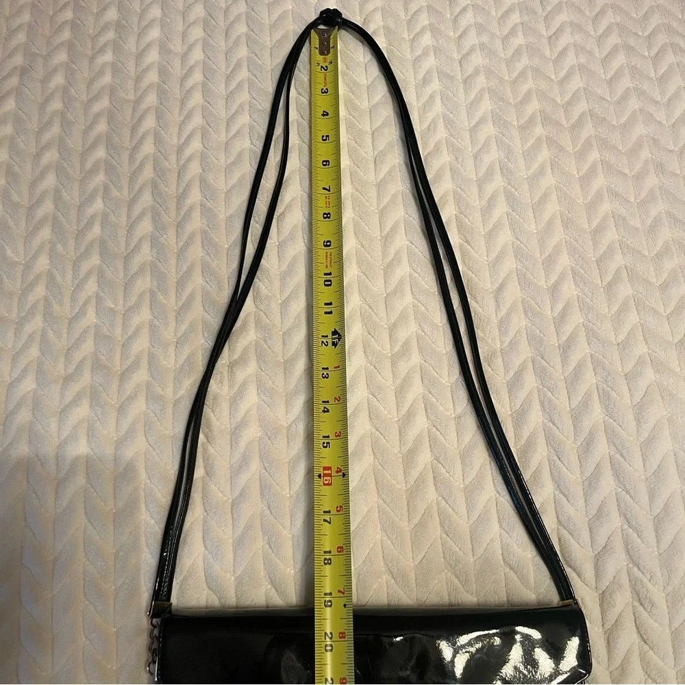 Koret Vintage Patent Leather Black Clutch Envelope Bag Strap Pockets Snap Close